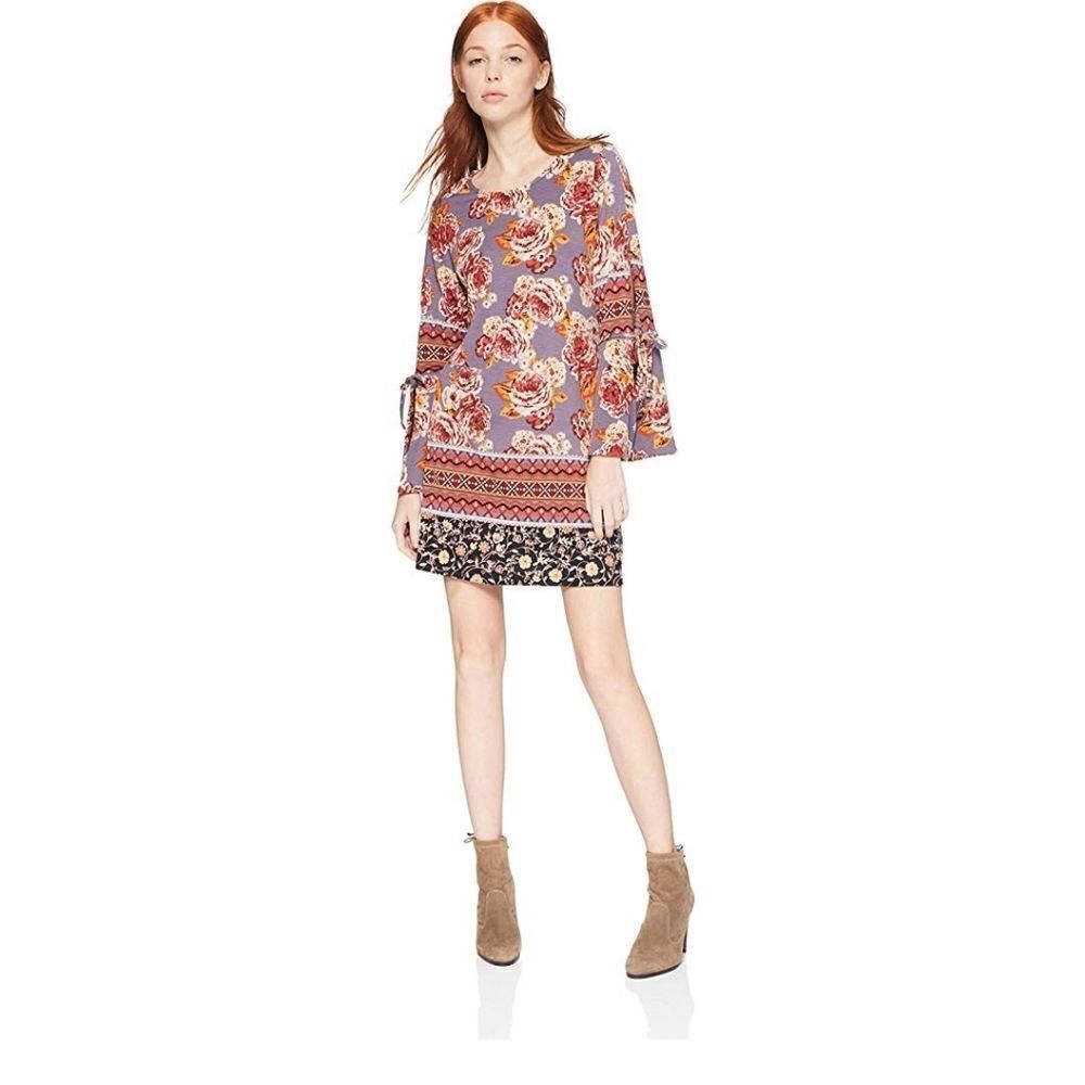 Angie Printed Knit Dress Tie Flare Sleeves
